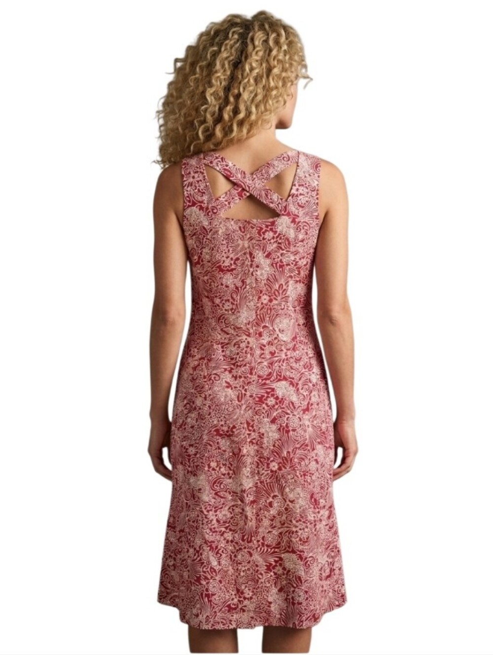 COLDWATER CREEK Sleeveless Red White Floral Sundress Linen Rayon Midi Dress